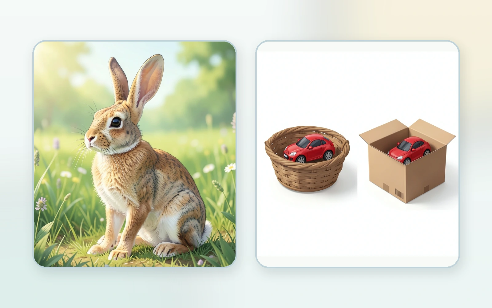 A living rabbit and a moving toy car support the misconception check that movement alone is not enough evidence.