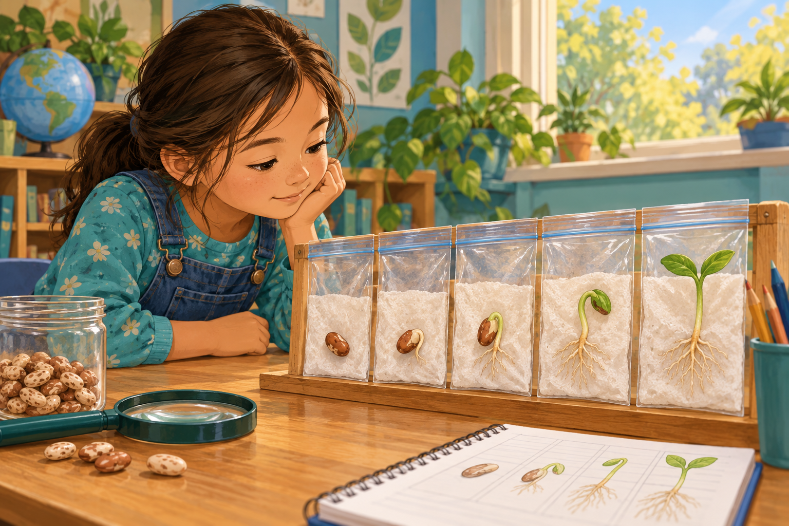 Seed germination illustrated science scene