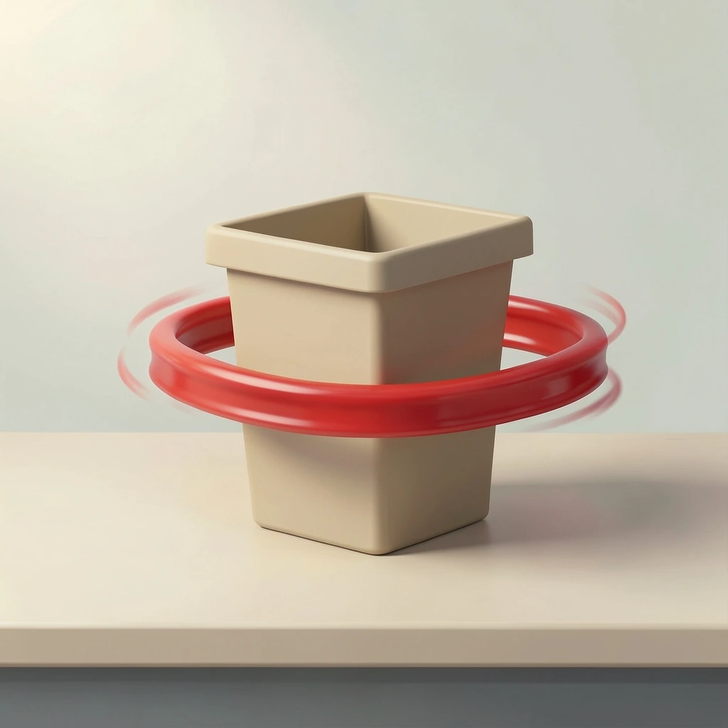 A stretched classroom rubber band moving quickly back and forth after a gentle pluck