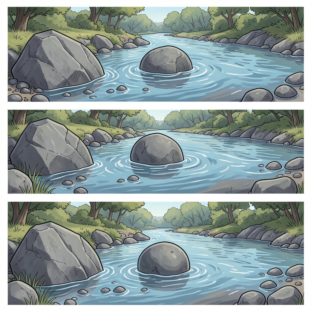 Three-step river erosion sequence