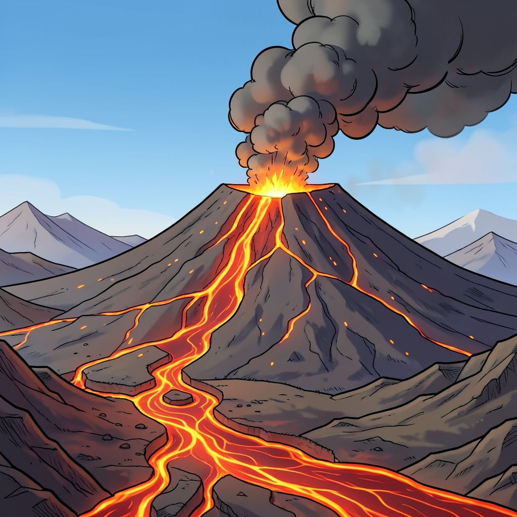 Volcanic eruption adding lava to land
