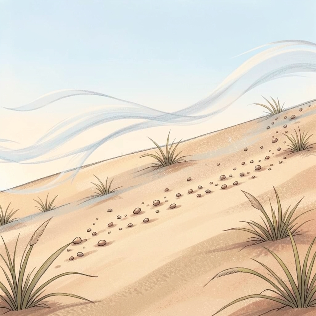Wind slowly moving loose sand