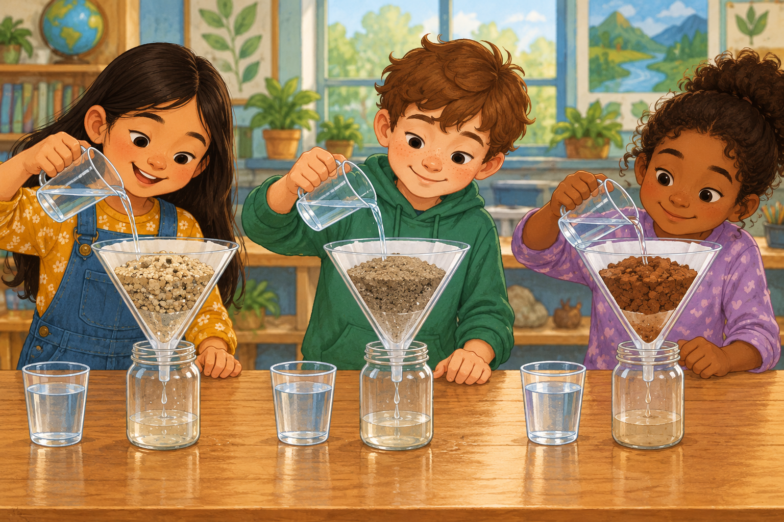 Soil and water investigation illustrated science scene