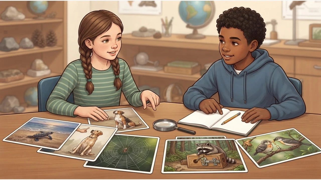 Students comparing animal-behavior evidence scenes