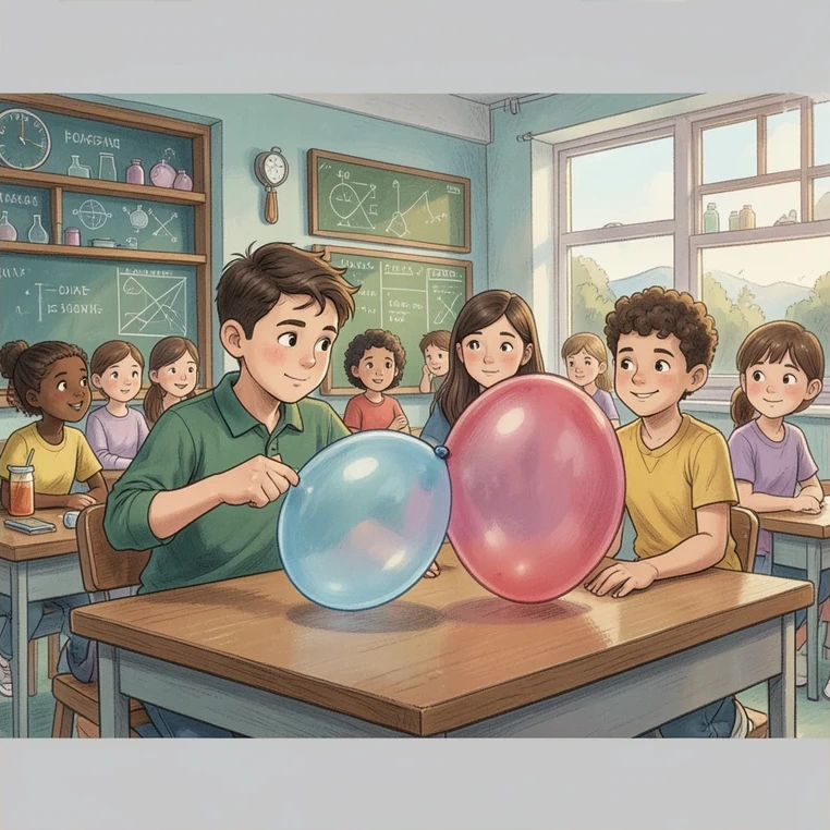 A fifth grader compares a balloon before and after adding air